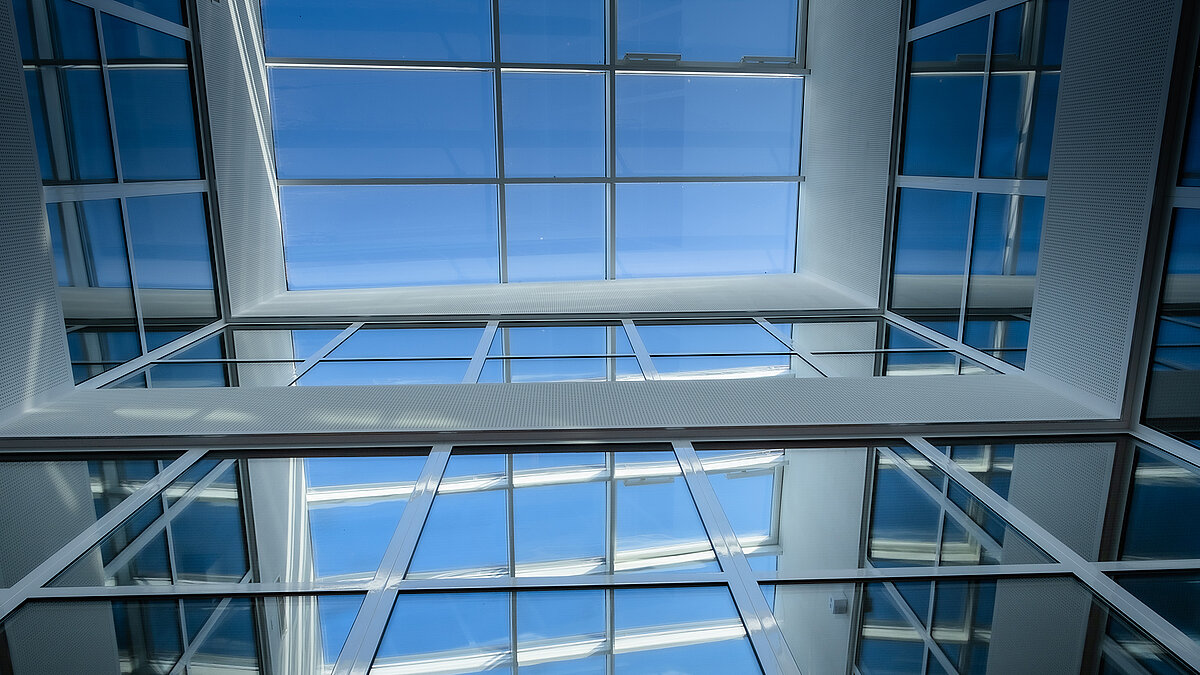Glass roof of the Bertha-von-Suttner Realschule in Cologne, providing a bright and open interior design.