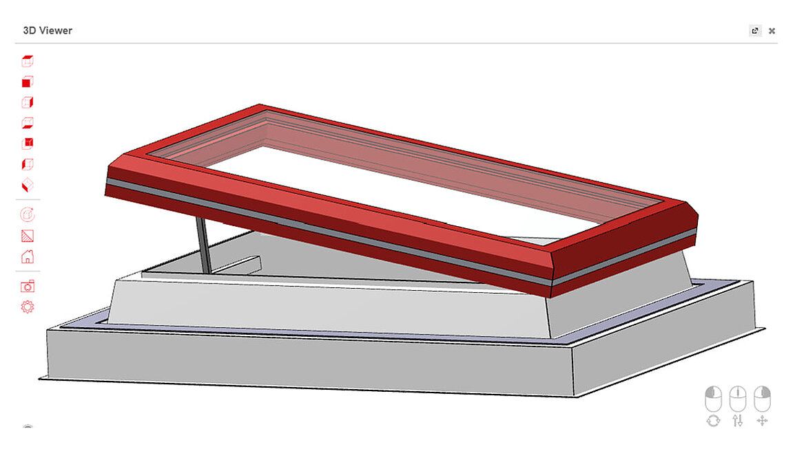 LAMILUX flat roof window BIM product configurator Rotate 3D model Zoom