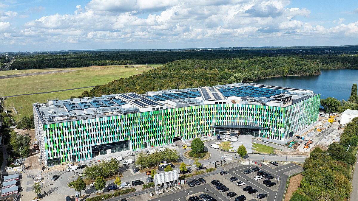 Aerial view of EUREF Campus Düsseldorf with modern architecture