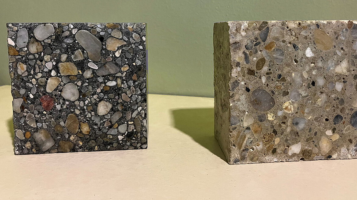 Two samples of different concrete variants from research conducted by the Fraunhofer Institute