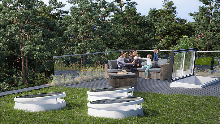 Flat Roof Access Hatch Comfort Swing on a roof terrace