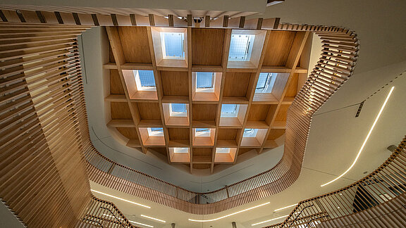 Dach der Grace-Hopper-Gesamtschule von unten