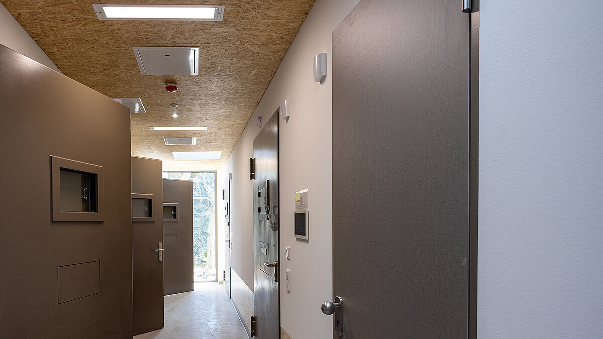 Psychiatry Emmendingen featuring LAMILUX flat roof windows in the corridor for natural daylight illumination
