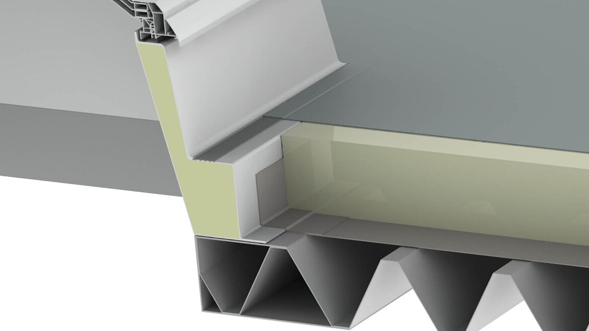 Cross-section of a thermally insulated foot flange with detailed representation of the insulation layers