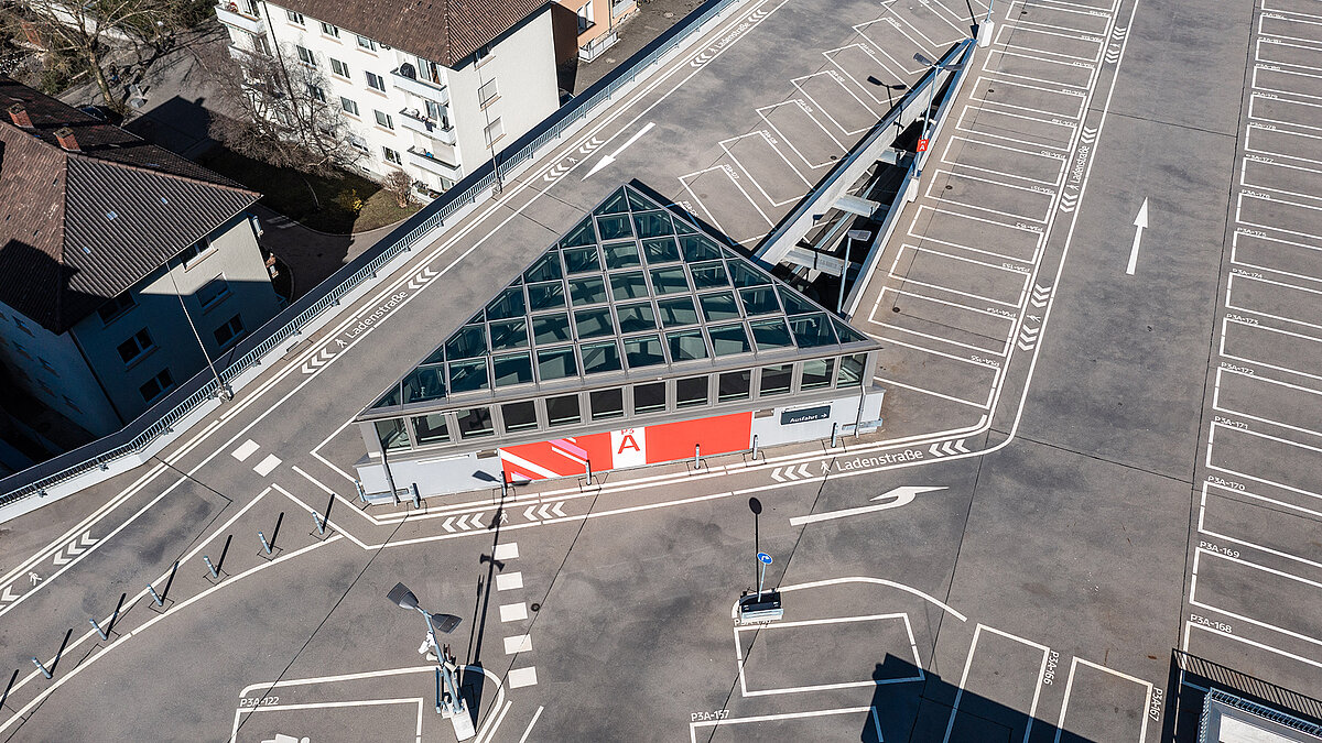 ano shopping center Singen with glass roof above the parking garage