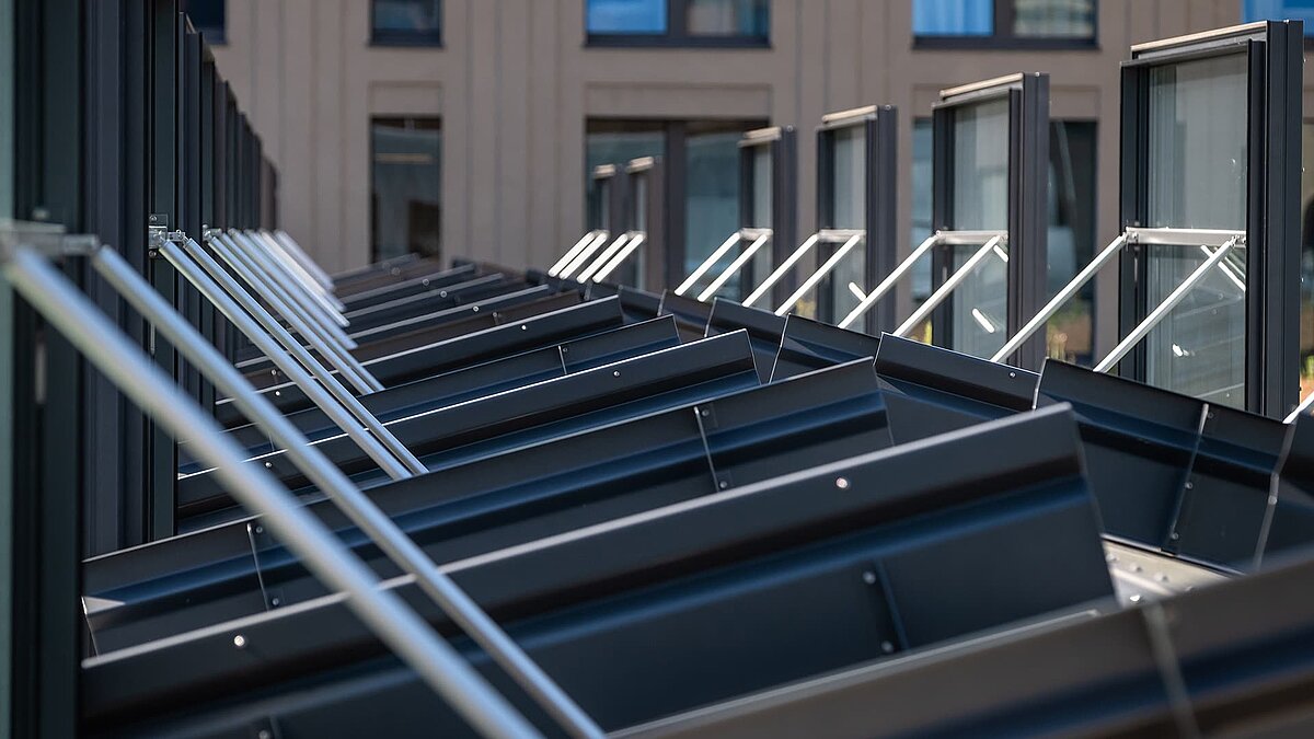 Open glass roofs by LAMILUX at Schultheiss Quartier in Berlin-Moabit.