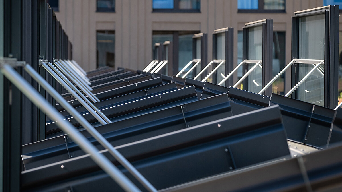 Open glass roofs by LAMILUX at Schultheiss Quartier in Berlin-Moabit.