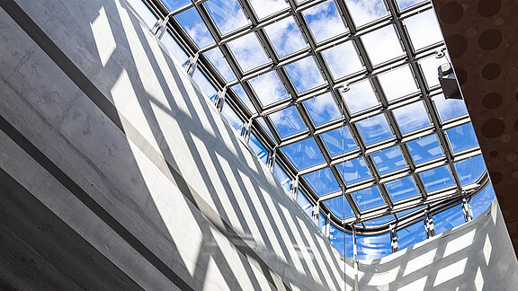 Cano shopping center Singen with modern glass roof in the atrium and incoming daylight