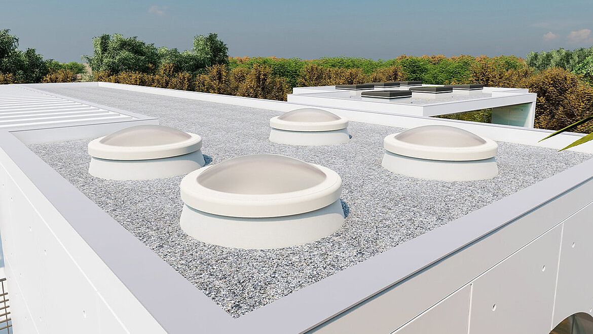 Round rooflight dome on flat roof | insights by LAMILUX