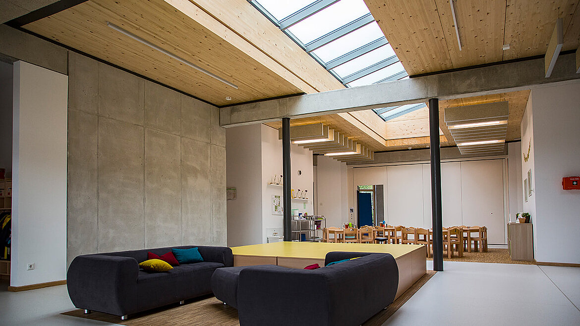 Glasroof in the daycare centre of BRK in Hof Daylight-flooded new building of a day care centre with LAMILUX glass roof PR60 | insights by LAMILUX