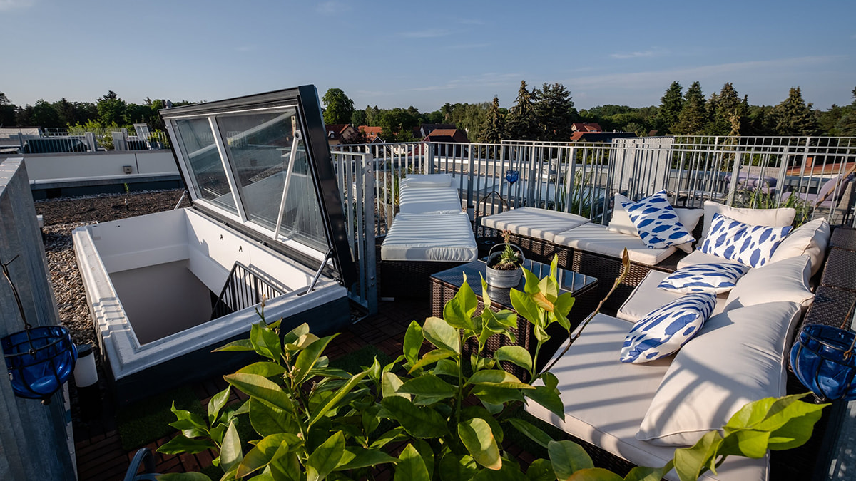 LAMILUX Flat Roof Access Hatch Comfort Swing at townhouse in berlin