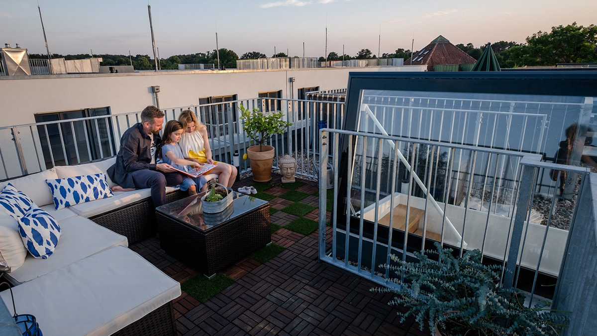 LAMILUX Flat Roof Access Hatch Comfort Swing at townhouse in berlin