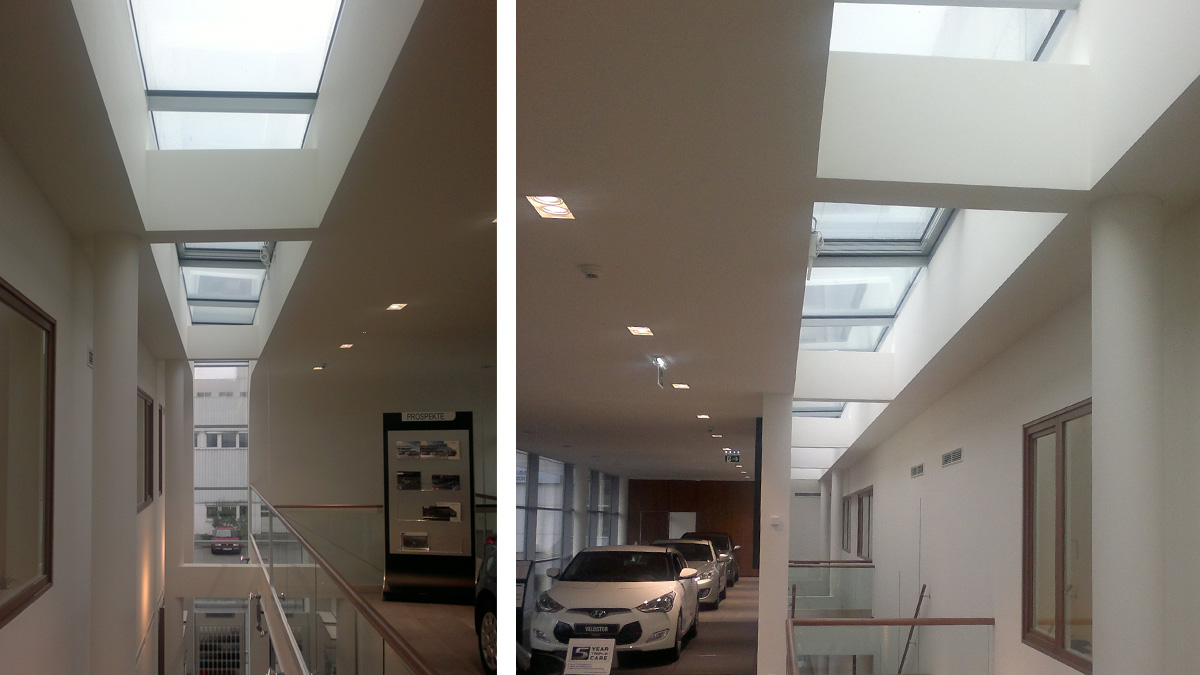 LAMILUX Glass Roof PR60 at the Retail facility of Hyundai in Vienna (Austria)